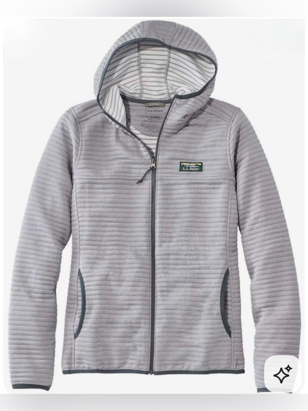LL Bean Light Grey Heather Airlight Knit Quilted Full Zip Hooded Jacket Small